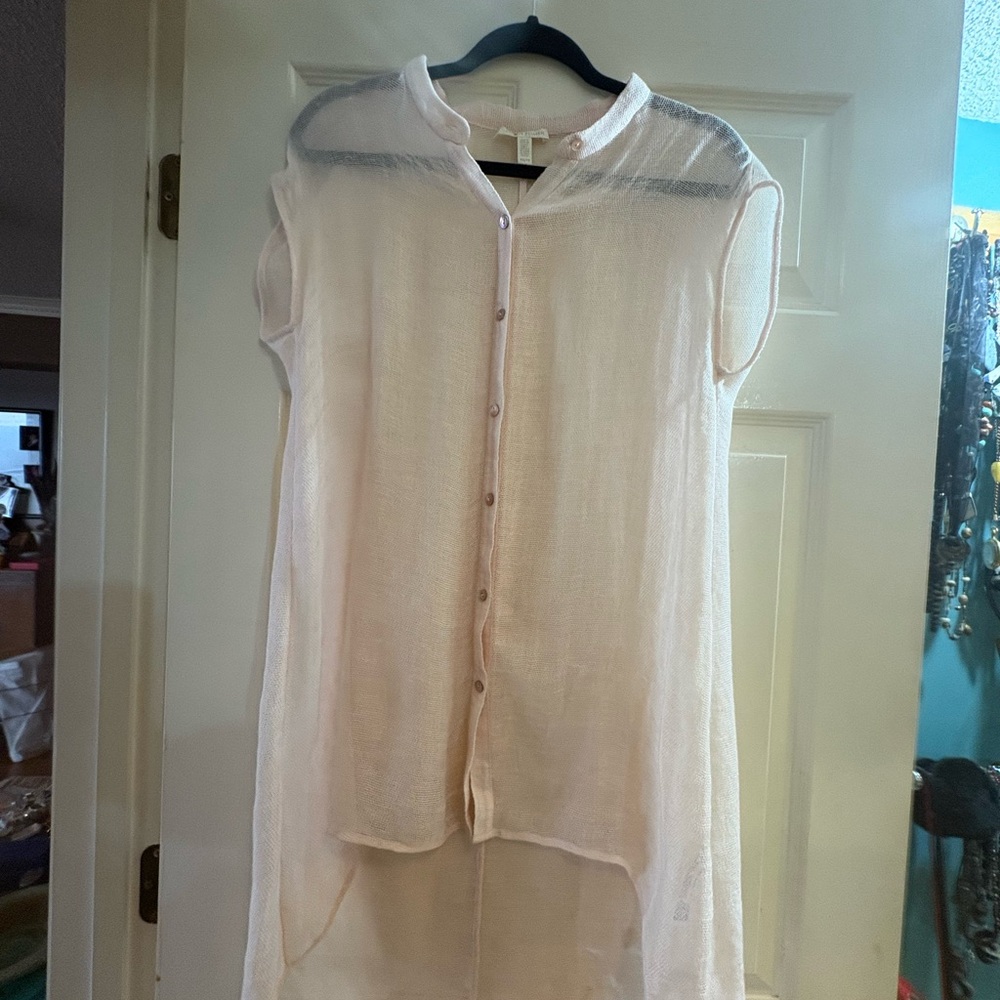 Sheer Sleeveless Button-Up Tunic